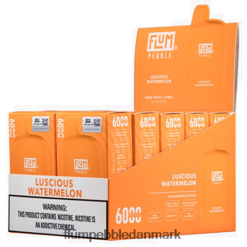 FLUM PEBBLES 6000 pust 10 pakker lækker vandmelon H2LZ6X51 Flum Pebbles Danmark