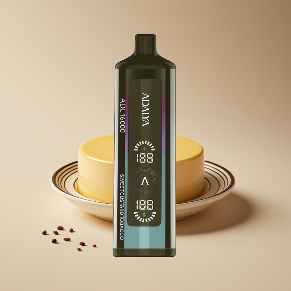 Adalya ADL 16000 PRO Puffs Engangs Vape Dansk Engros – Stålrør, Aluminium Belagt med Maling, Digital Skærm, Sødt Custard Tobak