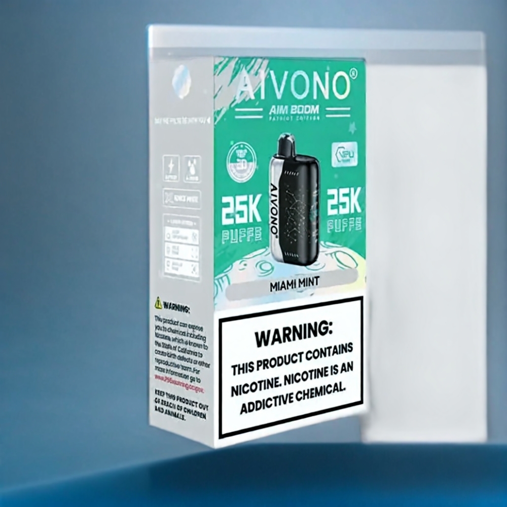 Aivono AIM BOOM 25000 Puffs Miami Mynte Dansk engros 0%/2%/3%/5% Nikotin 650mAh 28ml