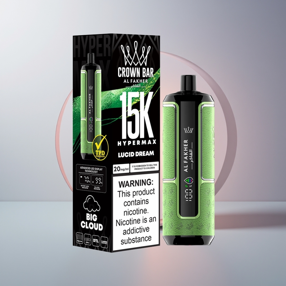 Al Fakher Crown Bar 15K Hypermax Engangs E-Cigaret Kit Dansk Engros – 22ml, 15.000 Pust, 20mg Nikotin, Type-C Opladning