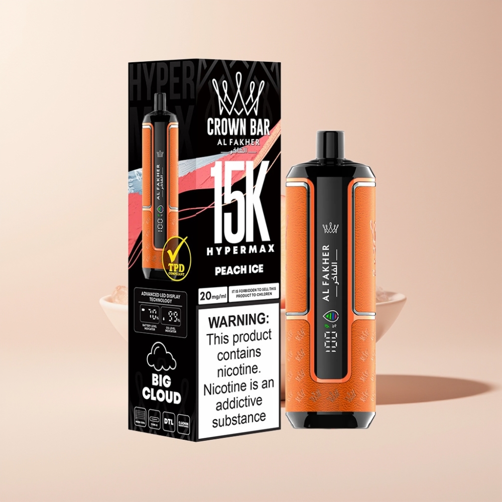 Al Fakher Crown Bar 15K Hypermax Engangs Vape Kit Dansk Engros - Fersken Is