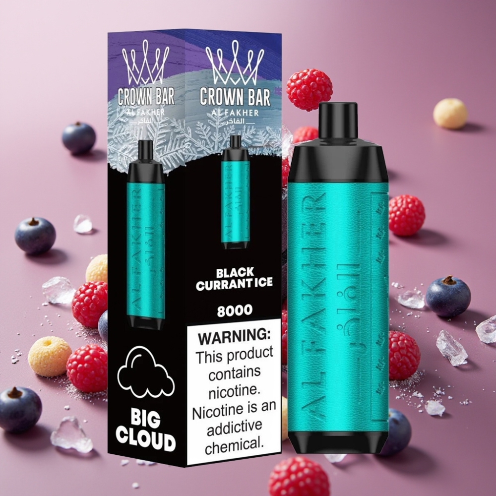 Al Fakher Crown Bar 8000 Crystal Engangs Vape Dansk Engros – 600mAh Batteri, 18ml E-væske, 8000 Pust, Solbær Is