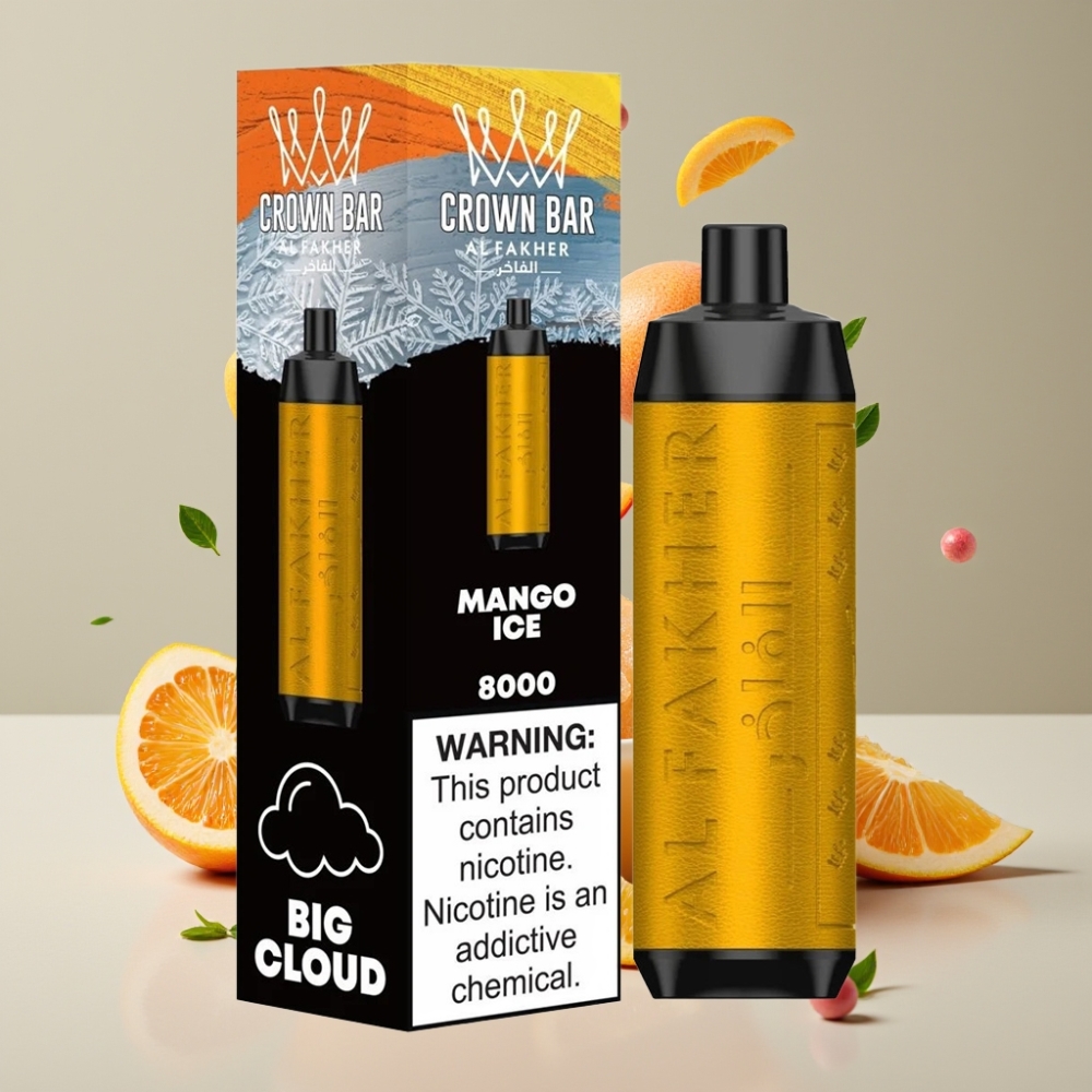 Al Fakher Crown Bar 8000 Crystal Vape til Engangsbrug Mango Is Dansk Engros – 18ml, 5mg Nikotin, 8000 Pust