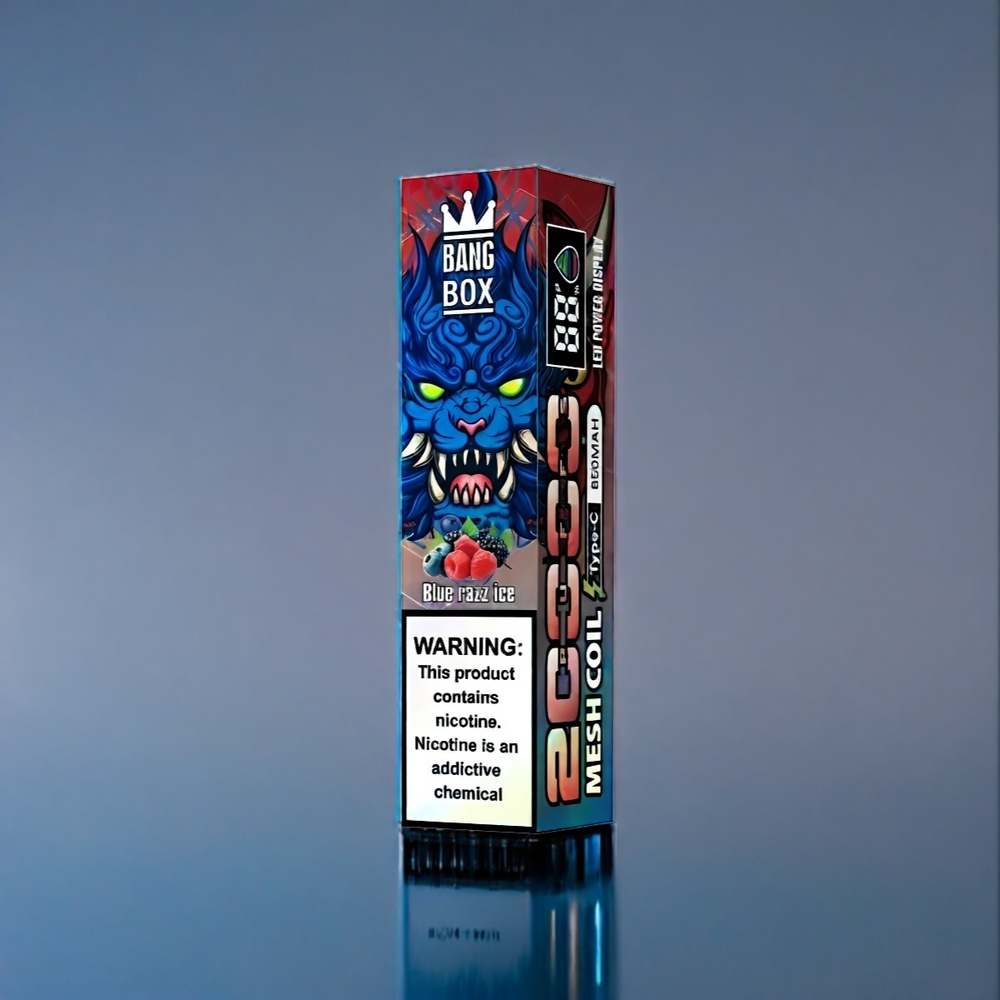 Bang Box 20000 Puffs Dansk Engros - Blå Hindbær Is med 35ml E-væske og Mesh spole