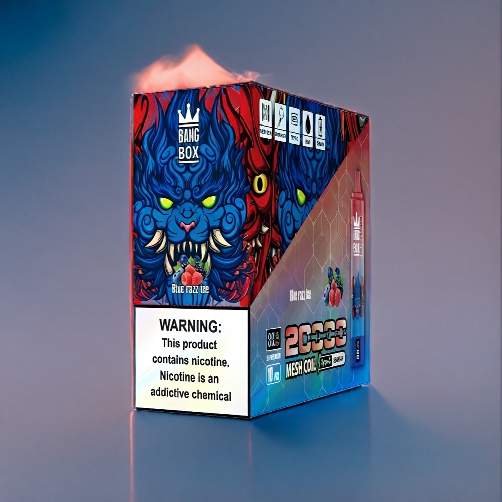 Bang Box 20000 Puffs Dansk Engros - Blå Hindbær Is med 35ml E-væske og Mesh spole