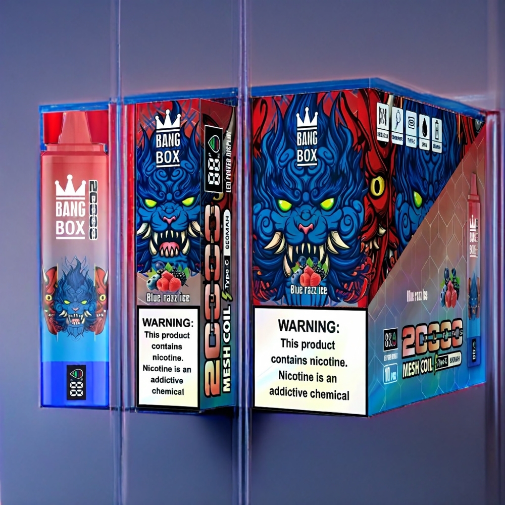 Bang Box 20000 Puffs Dansk Engros - Blå Hindbær Is med 35ml E-væske og Mesh spole