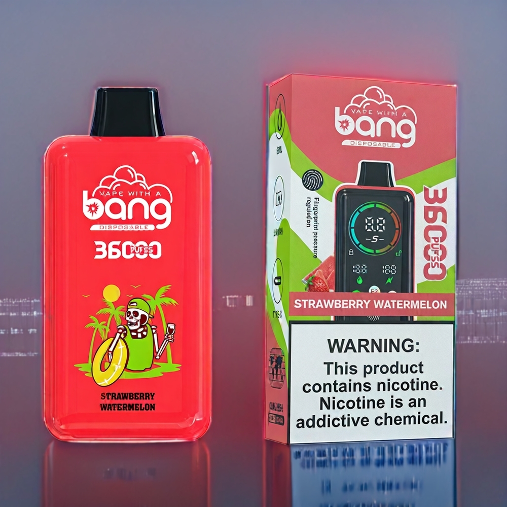 Bang 36000 Power Engangs Vape Dansk Engros - Jordbær Vandmelon (0%/2%/3%/5% Nikotin, 850mAh, 36ml, 36000 Puffs)