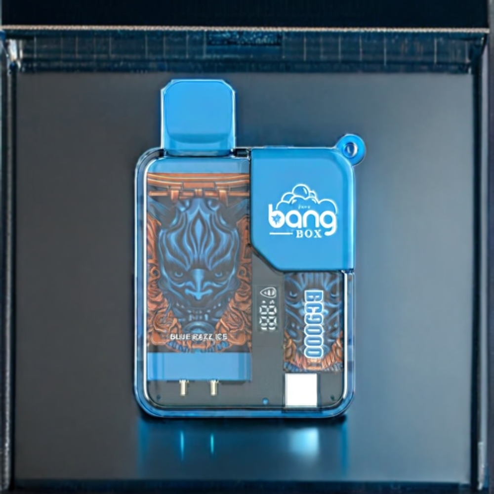 Bang Box 9000 Puffs Dansk Engros - Blå Hindbær Is - 14ml - 5% Nikotin - Type-C Opladning