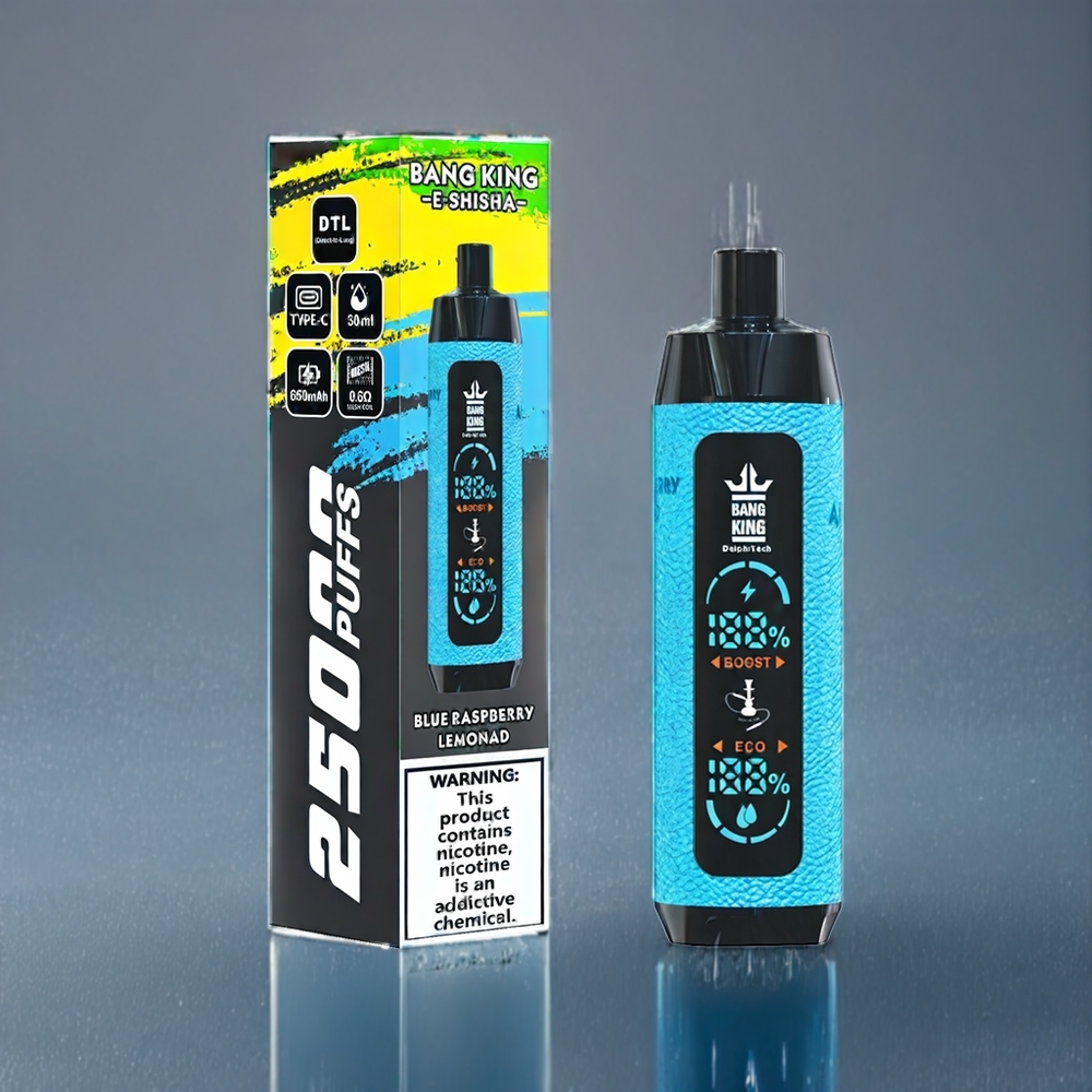 Bang King Shisha 25000 Puffs Dansk Engros - 30ml E-væske, 650 mAh, Type-C, Blå Hindbær Lemonade