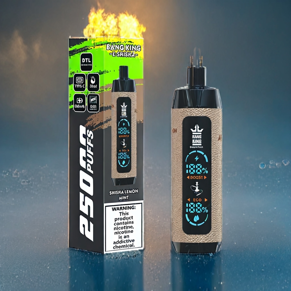 Bang King Shisha 25000 Puffs Dansk Engros - 30ml E-væske, 650 mAh, Type-C, Citronmynte