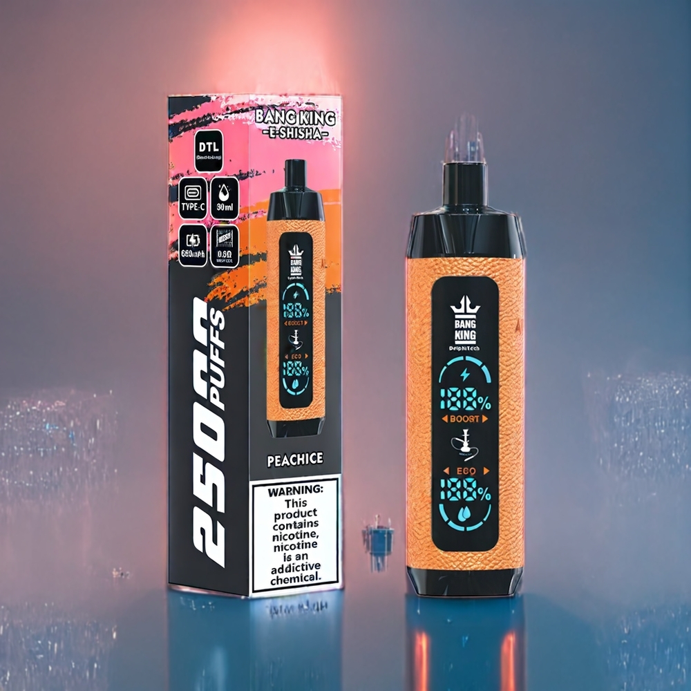 Bang King Shisha 25000 Puffs Dansk Engros - 30ml E-væske, 650 mAh, Type-C, Fersken Is