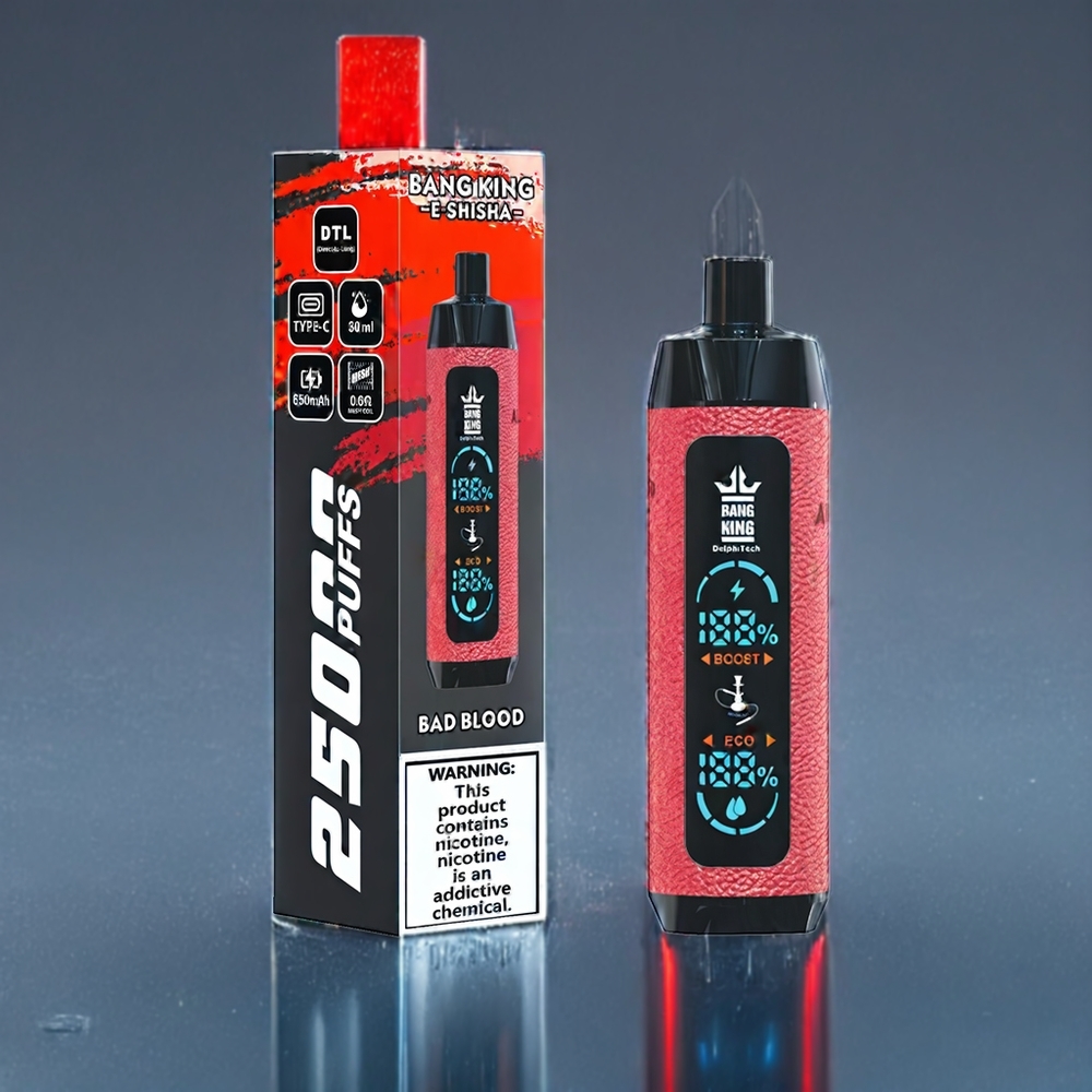 Bang King Shisha 25000 Puffs Dansk Engros - 30ml E-væske, 650 mAh, Type-C, Mesh 0.6 Ohm, Bad Blod (0%-5% Nikotin)