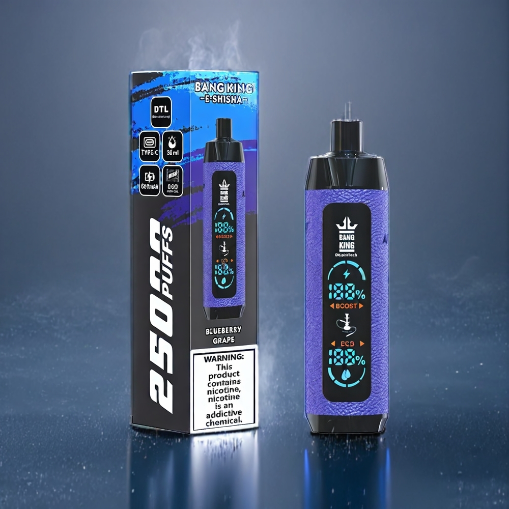 Bang King Shisha 25000 Puffs Dansk Engros - Blåbær Drue - 30ml - Type-C - 650 mAh