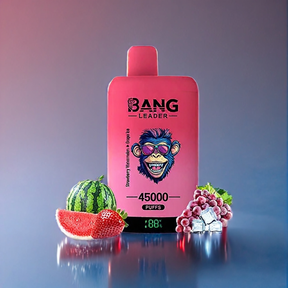 Bang Leader 45000 Puffs Dansk Engros Engangs vape med Smart Skærm og Type-C USB Port - Jordbær Vandmelon Is/Vin Is