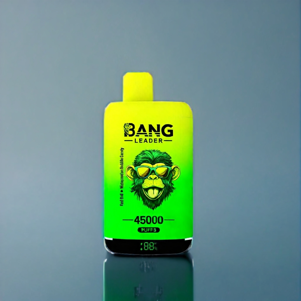 Bang Leader 45000 Puffs Engangs E-cigaret Dansk Engros - 0-5% Nikotin, Smart Skærm, Type-C USB, Dobbelt Smag: Red Bull Vandmelon Bubble Candy