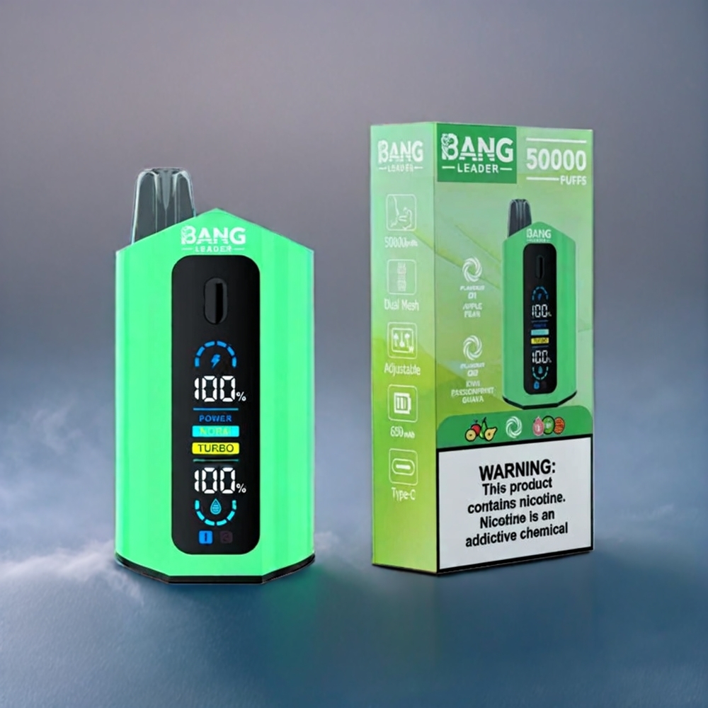 Bang Leader 50000 Puffs Engangs vape Dansk Engros - 13400mAh, Type-C, 2-i-1 Smag (Æble Pære Kiwi Passionfrugt Guava)