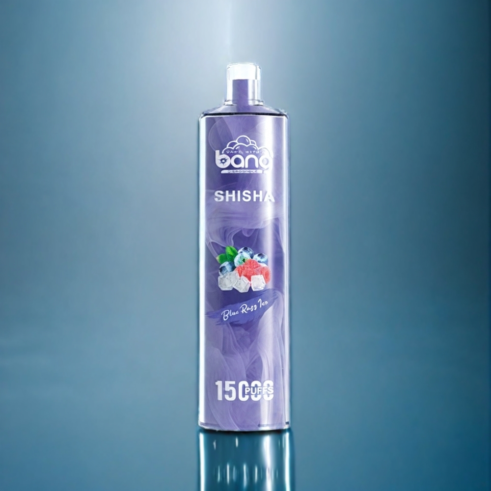 Bang Shisha 15000 Puffs Engangs Vape Dansk Engros - Blå Hindbær Is med 23ml E-væske og Type-C Opladning