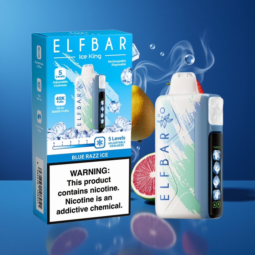 Elf Bar Ice King 40000 Puffs Disposable Vape Blå Hindbær Is Dansk Engros – 20ml, 5% Nikotin, Opladelig 850mAh, Justerbar Køling