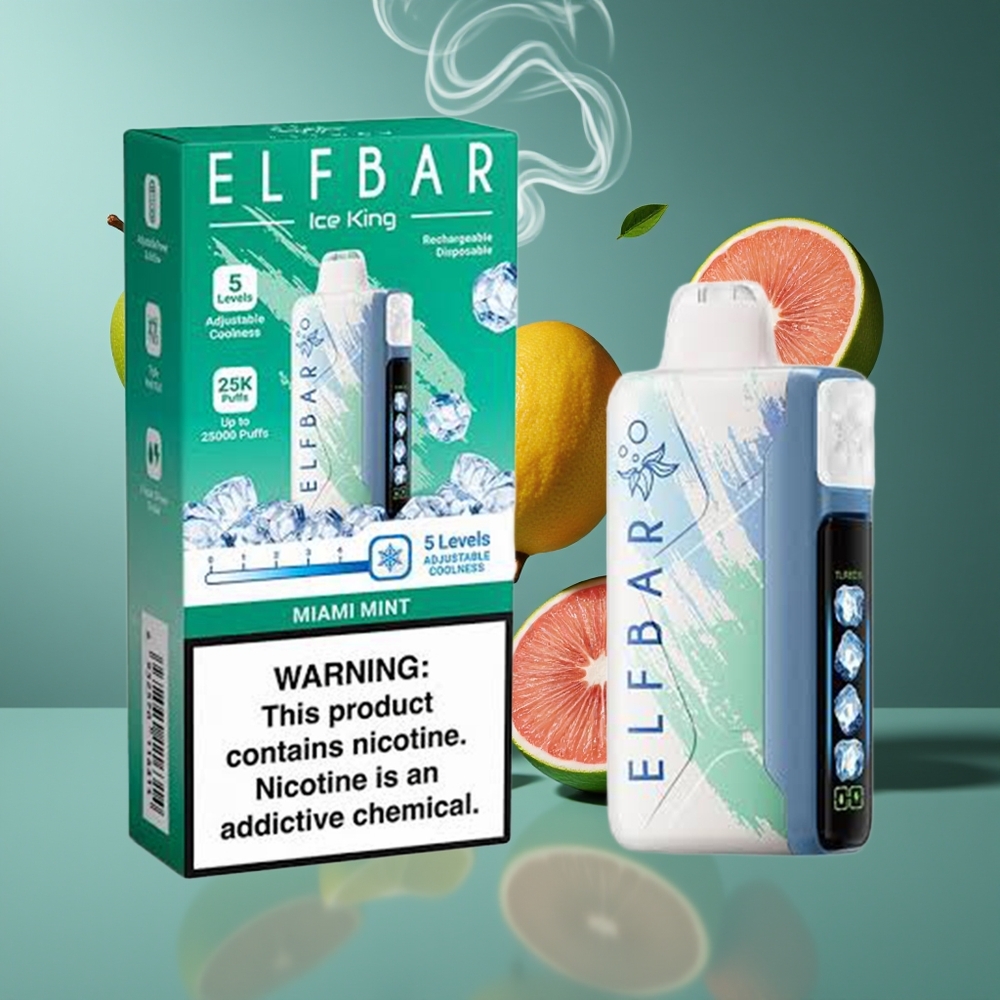 Elf Bar Ice King 40000 Puffs Disposable Vape Dansk Engros med 20ml E-Væske, 5% Nikotin og Justerbar Køling – Miami Mynte