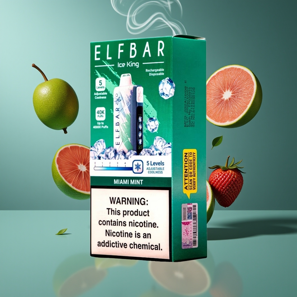 Elf Bar Ice King 40000 Puffs Disposable Vape Dansk Engros med 20ml E-Væske, 5% Nikotin og Justerbar Køling – Miami Mynte