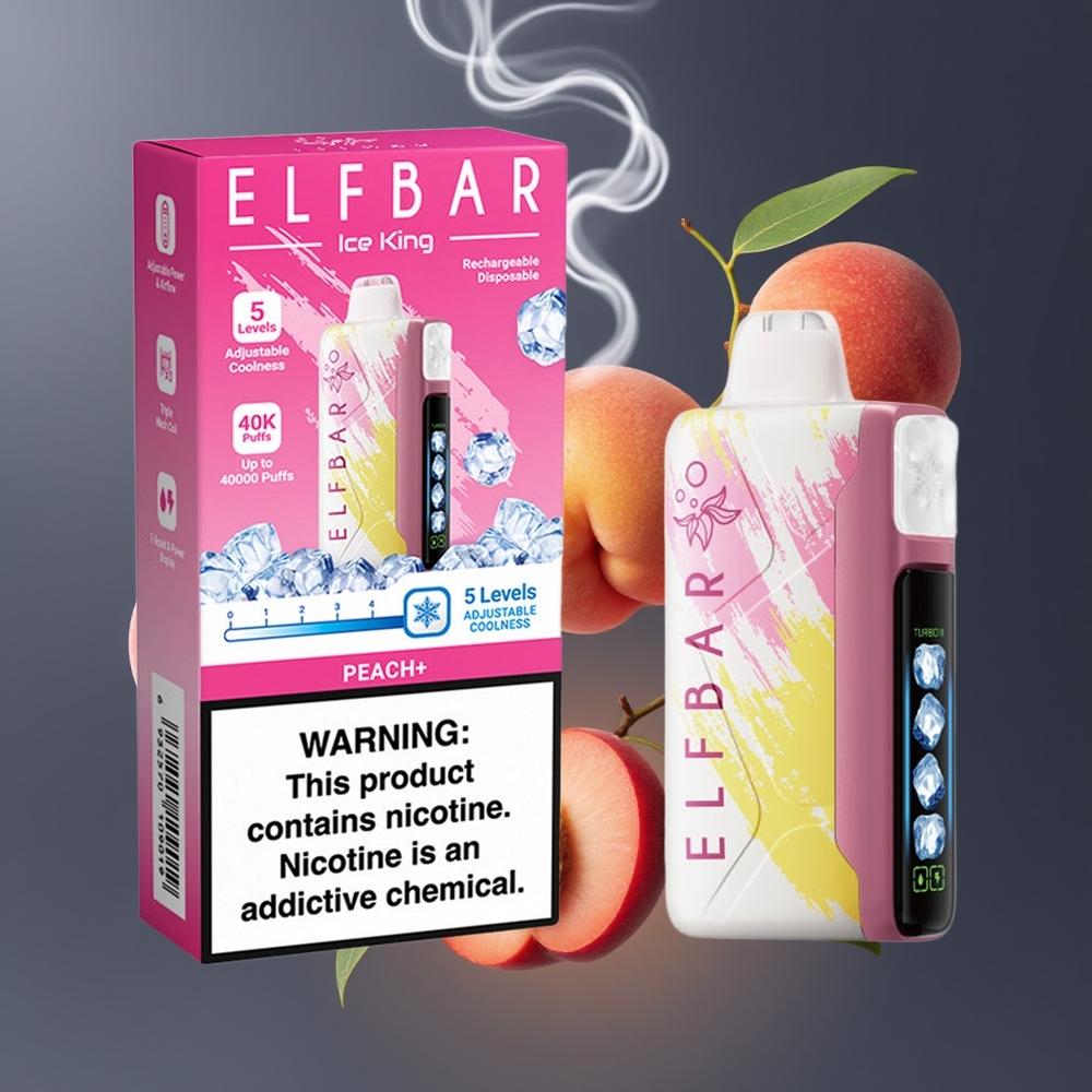 Elf Bar Ice King 40000 Puffs Disposable Vape Fersken+ Dansk Engros – 20ml E-Liquid, 5% Nikotin, Opladelig 850mAh Batteri