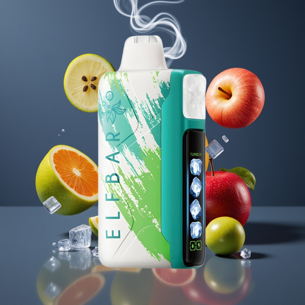 Elf Bar Ice King 40000 Puffs Engangs Damp Dansk Engros med 20ml E-Væske, 5% Nikotin og Justerbar Køling – Sur Æble Is