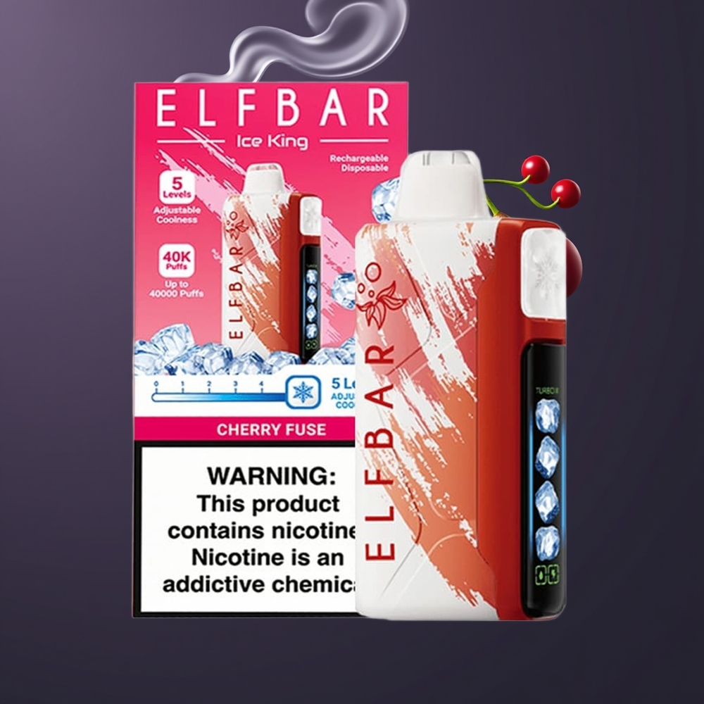 Elf Bar Ice King 40000 Puffs Engangs Vape Dansk Engros med 20ml E-Væske, 5% Nikotin, Opladningsbar 850mAh Batteri, Justerbar Køling og LCD Display - Kirsebær Smag