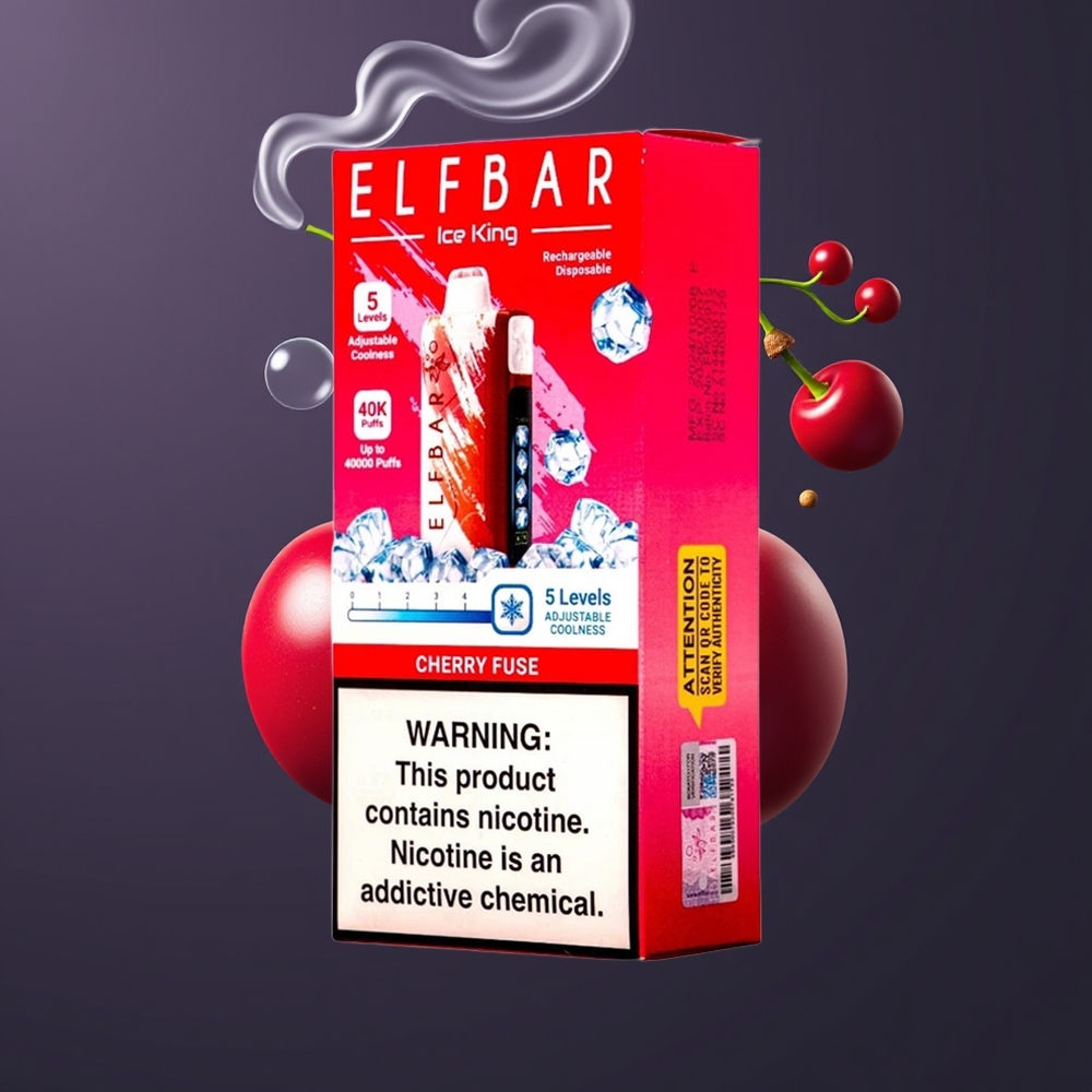 Elf Bar Ice King 40000 Puffs Engangs Vape Dansk Engros med 20ml E-Væske, 5% Nikotin, Opladningsbar 850mAh Batteri, Justerbar Køling og LCD Display - Kirsebær Smag