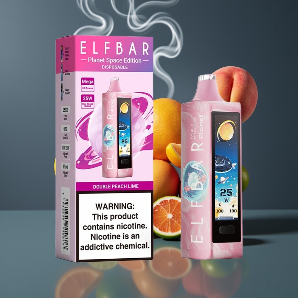 Elf Bar Planet 25000 Puffs Disposable Vape Dansk Engros – 5% Nikotin, 18ml, Dobbel Fersken Lime