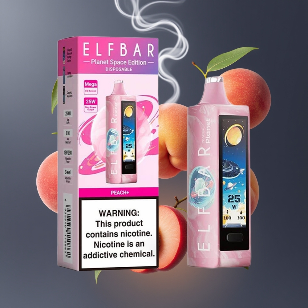 Elf Bar Planet 25000 Puffs Disposable Vape Fersken+ (Peach+) Dansk Engros – 5% Nikotin, 18ml, Opladelig