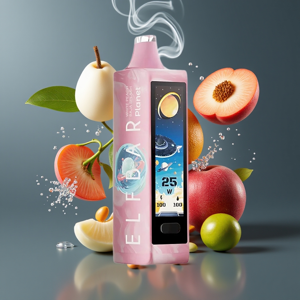Elf Bar Planet 25000 Puffs Disposable Vape Hvid Fersken Baja Splash Dansk Engros - 5% Nikotin, 18ml, Opladningsbar