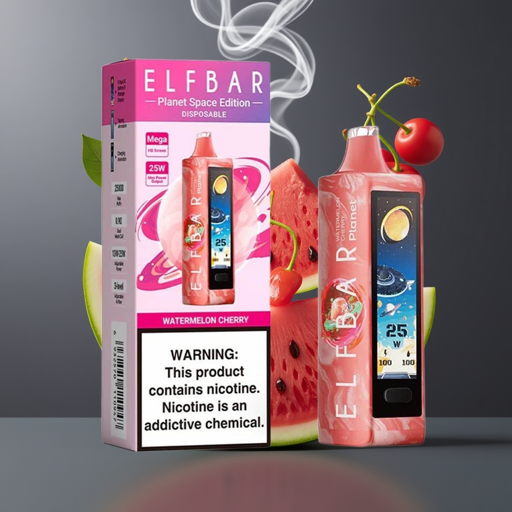 Elf Bar Planet 25000 Puffs Disposable Vape Vandmelon Kirsebær med 5% Nikotin og 18ml E-væske - Dansk engros