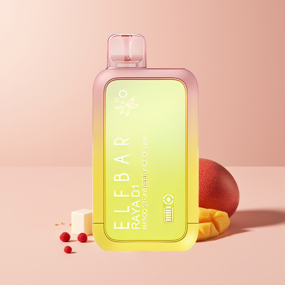 Elf Bar Raya D1 13000 Puffs Engangsdamp Dansk Engros med Mango Jordbær Iscreme, 18ml, 50mg Nikotin