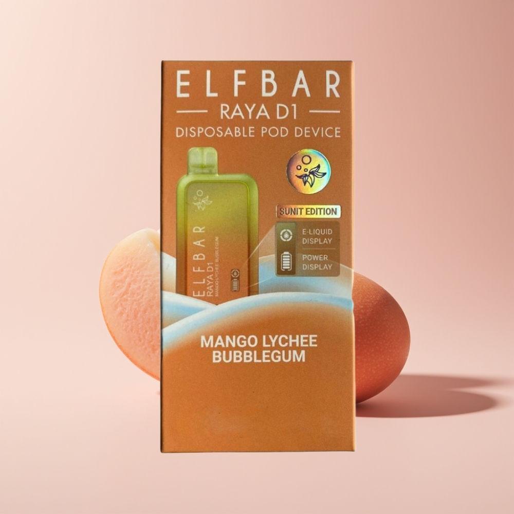 Elf Bar Raya D1 Dansk Engros 13000 Puffs Genanvendelig Vape Mango/Litchi Bubbergummi