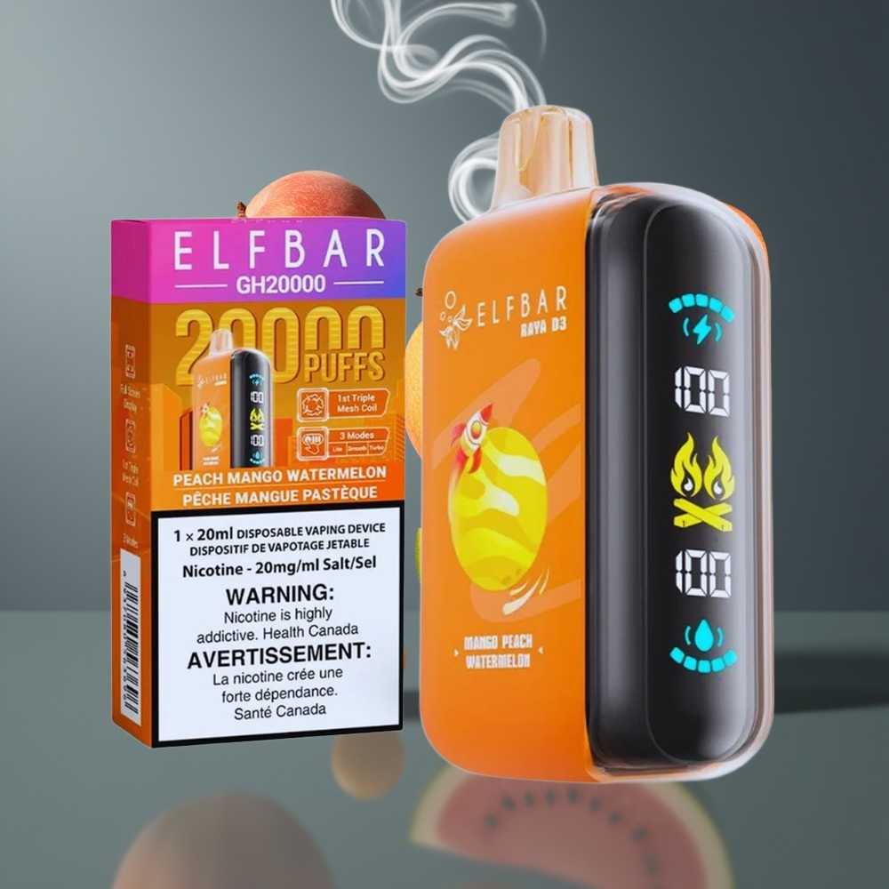 ELF BAR RAYA D3 25000 Puffs Disposable Vape Dansk Engros – 23ml, 5% Nikotin, Mango Fersken Vandmelon