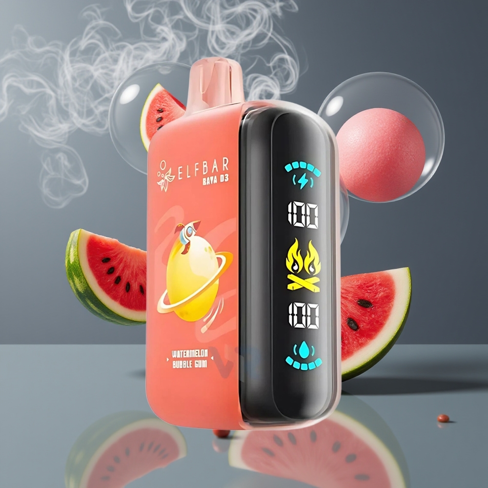 ELF BAR RAYA D3 25000 Puffs Disposable Vape Dansk Engros med 23ml e-væske og 5% nikotin - Vandmelon Bubblegum