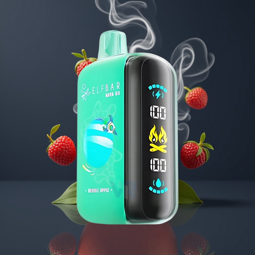 ELF BAR RAYA D3 25000 Puffs Engangs Damp Dansk Engros med 23ml E-væske, 5% Nikotin og Dobbelt Æble Smag