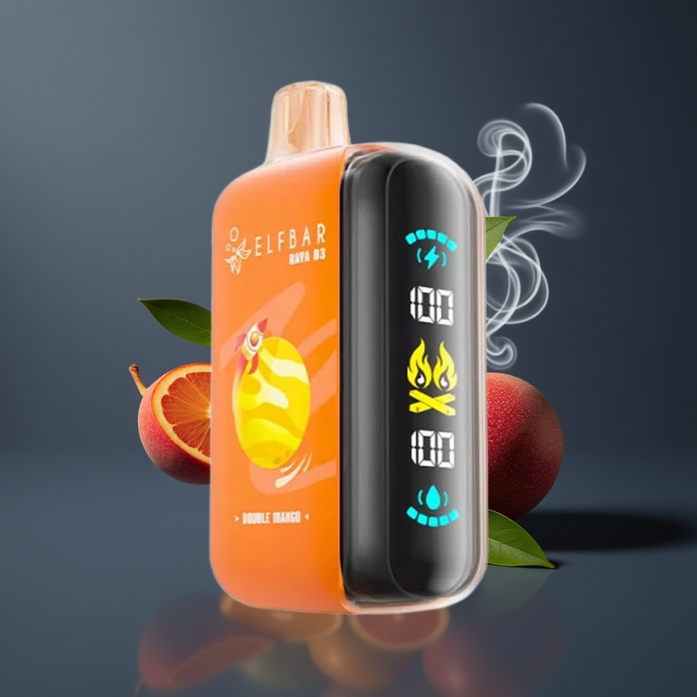 ELF BAR RAYA D3 25000 Puffs Engangs Damp Dansk Engros med 23ml E-væske, 850mAh Genopladelig Batteri og Dobbelt Mango Smag