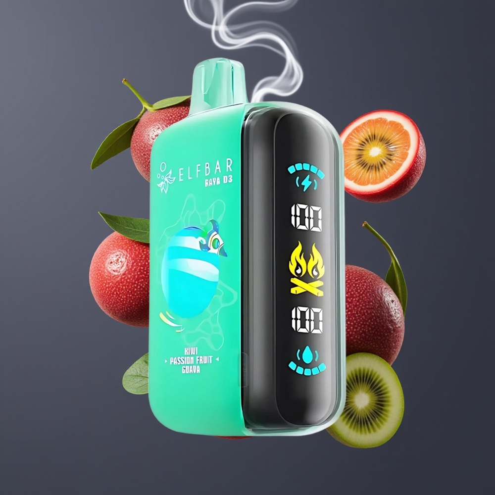 ELF BAR RAYA D3 25000 Puffs Engangs E-cigaret med Dansk Engros – 23ml E-væske, 5% Nikotin, Kiwi Passionfrugt Guava