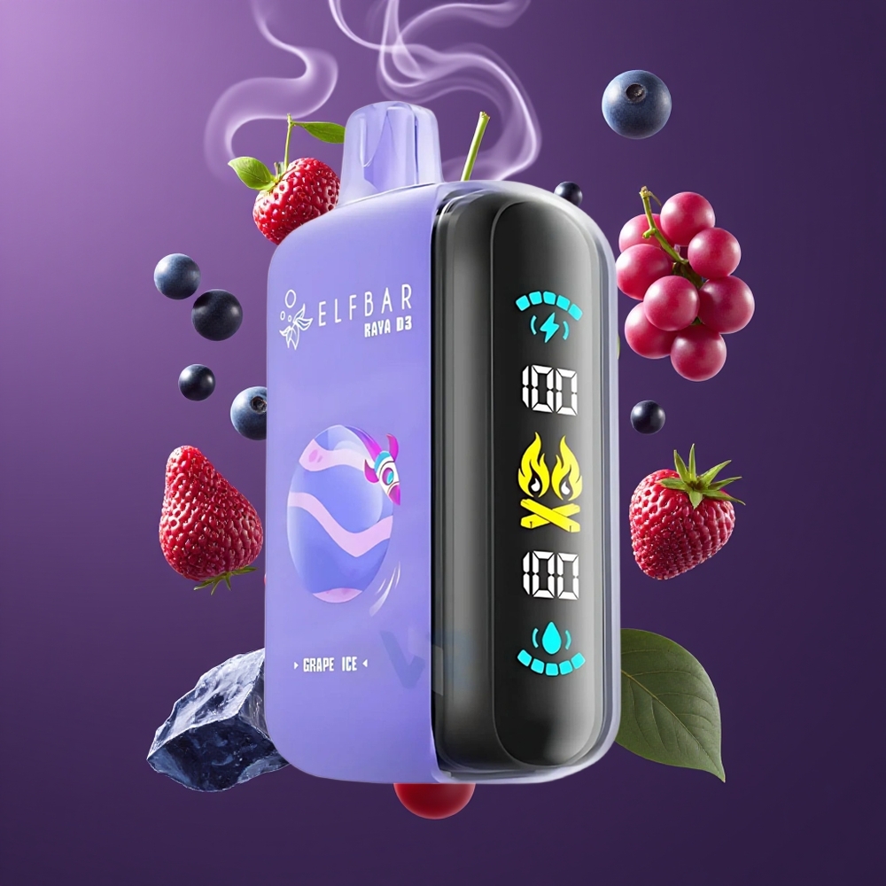 ELF BAR RAYA D3 25000 Pust Engangsdamper Dansk Engros med 23ml e-væske, 5% nikotin og Vinis Is smag