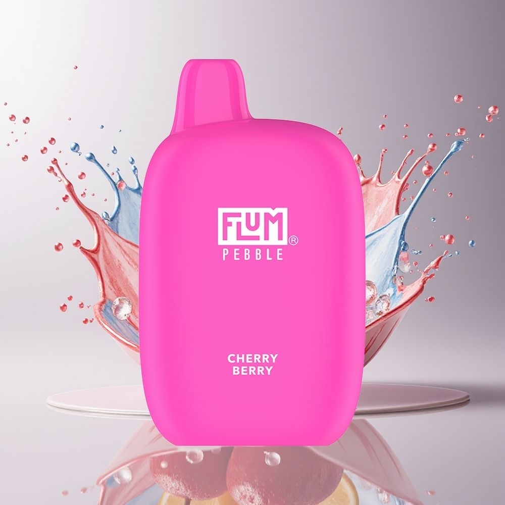 FLUM Pebble 6000 Dansk Engros – 10ml 5% Nikotin – Type-C Opladning – Kirsebær Bær