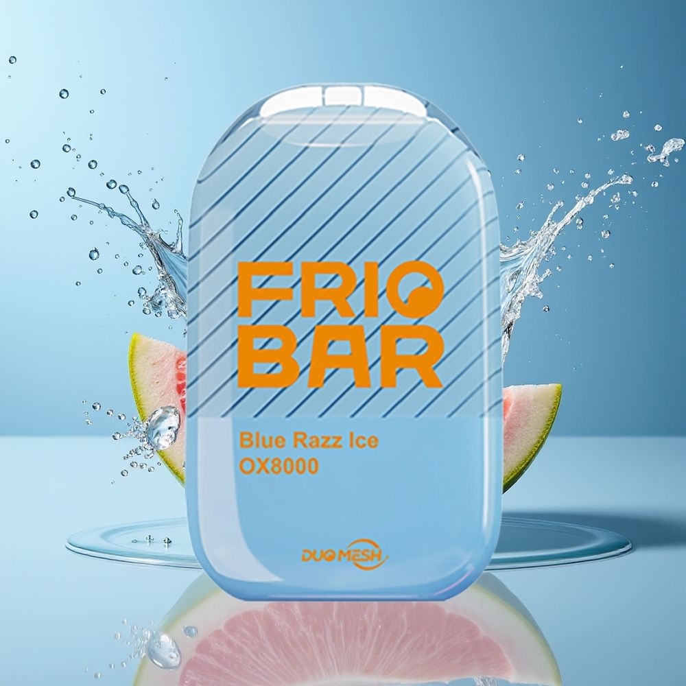 FRIOBAR OX8000 Dansk Engros 16mL 8000 Puffs 50mg USB-C Blå Hindbær Is