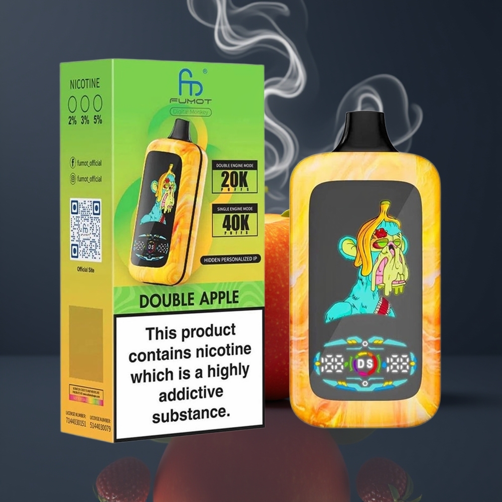 Fumot Digital Monkey Dansk Engros 40000 Puffs Dual Mesh Coil Type-C Disposable Vape Dobbelt Æble