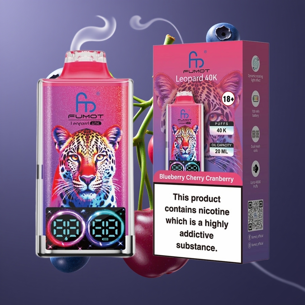Fumot Leopard 40K Puffs Dansk Engros Dual Mesh Type-C Blåbær Kirsebær Tranebær