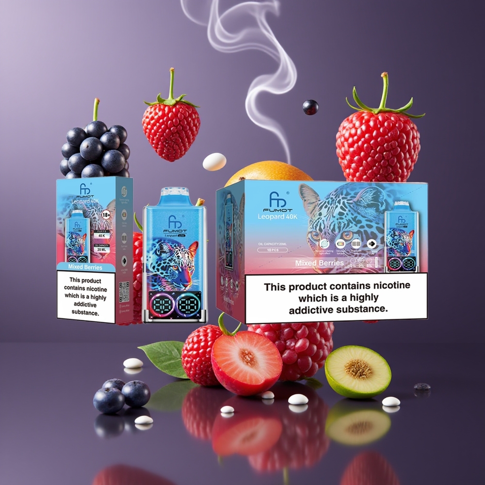 Fumot Leopard 40K Puffs Dansk Engros Til Engros – Blandede Bær – 700mAh – Type-C – Digital Oliekraftdisplay
