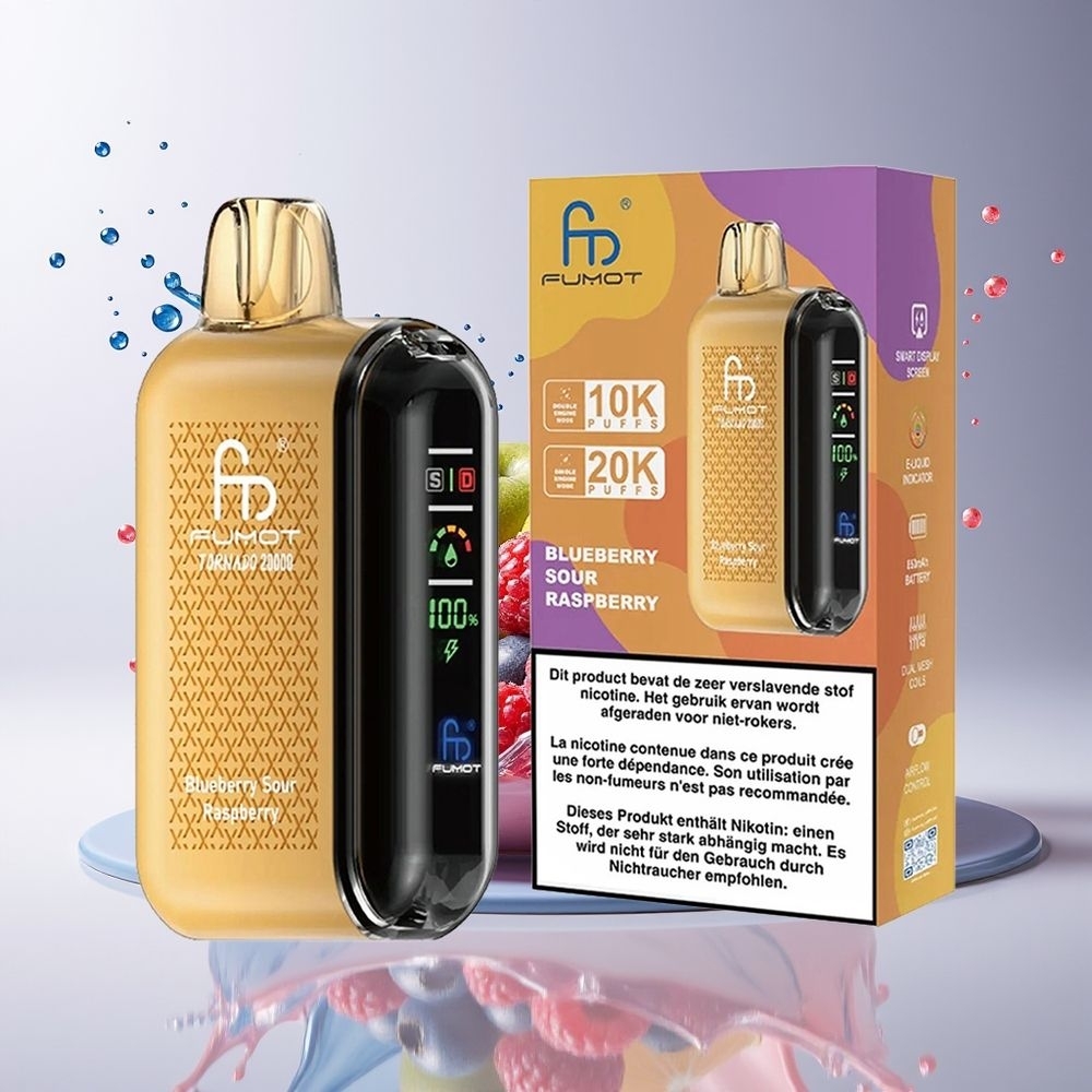 Fumot Tornado 20000 Puffs Dansk Engros – Dual Mesh Coil, 20ml E-liquid, Blåbær Sur Hindbær