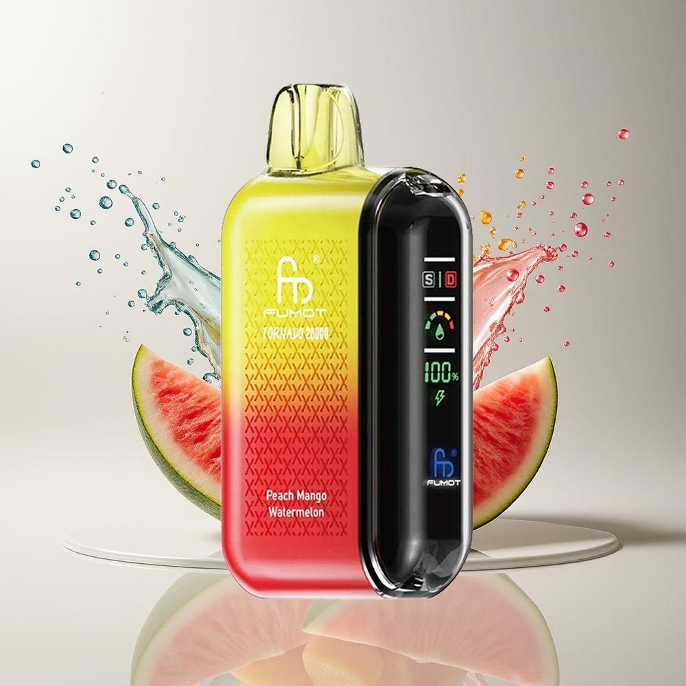 Fumot Tornado 20000 Puffs Dansk Engros – Dual Mesh Coil, 20ml E-væske, Peach Mango Vandmelon