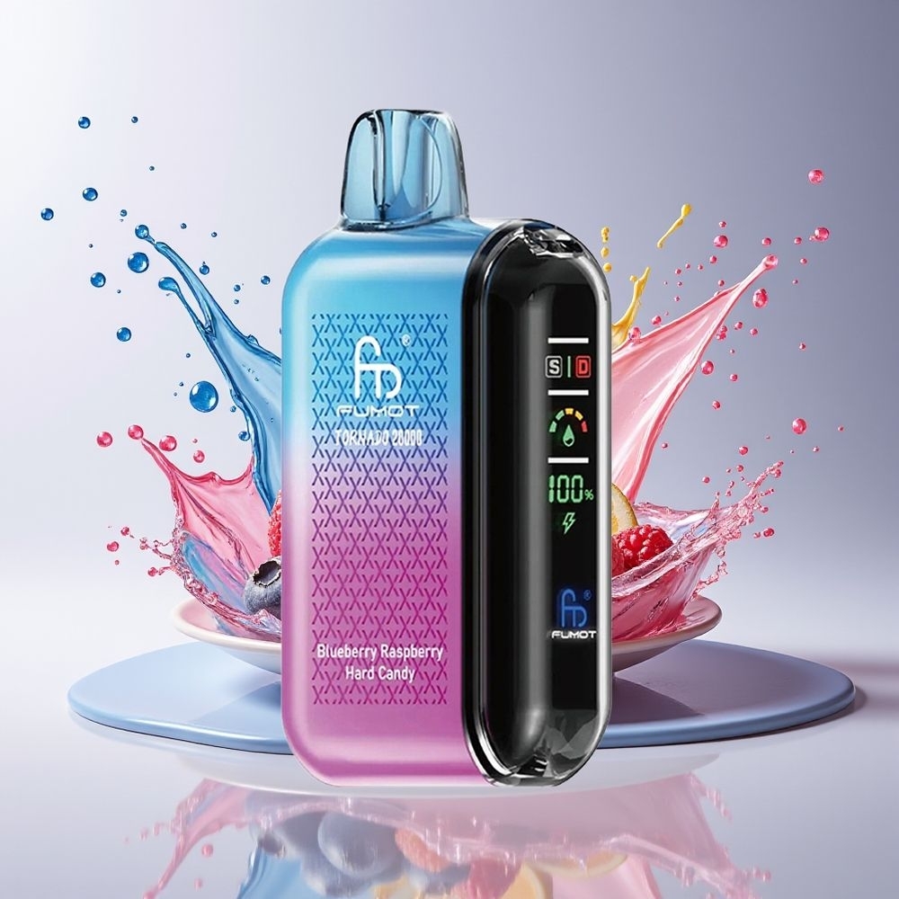 Fumot Tornado 20000 Puffs Dansk Engros med 20ml E-væske Kapacitet, Dual Mesh Coil og Blåbær Hindbær Smag