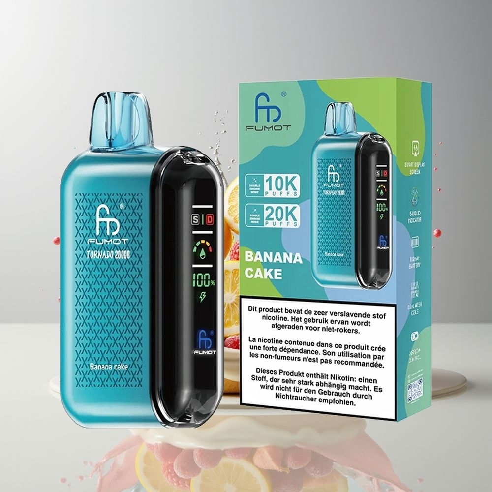 Fumot Tornado 20000 Puffs Dansk Engros med Banankage, Dual Mesh Coil og Smart Display