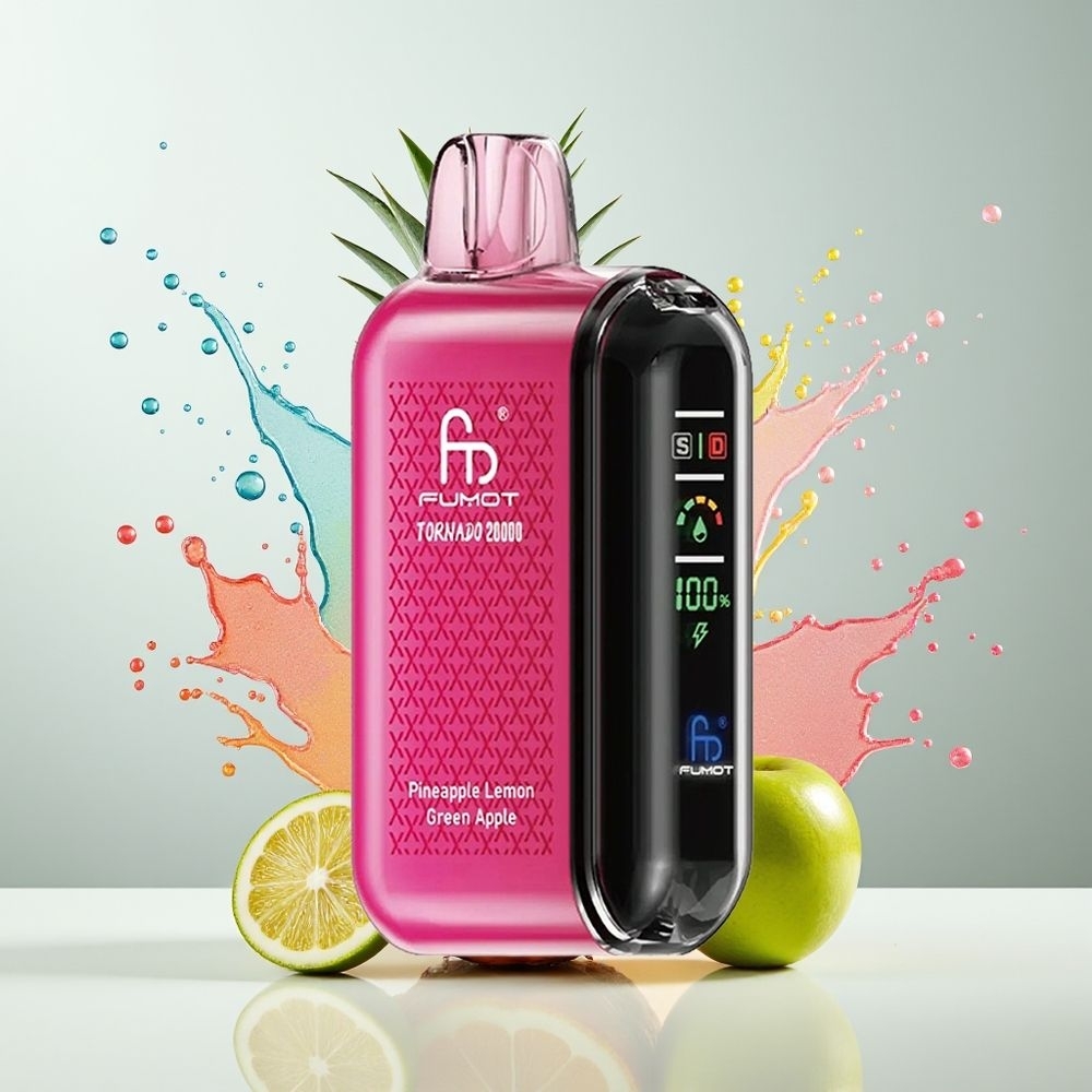 Fumot Tornado 20000 Puffs Dansk Engros med Dual Mesh Coil, 20ml E-liquid og Ananas Citron Grænt Æble Smag